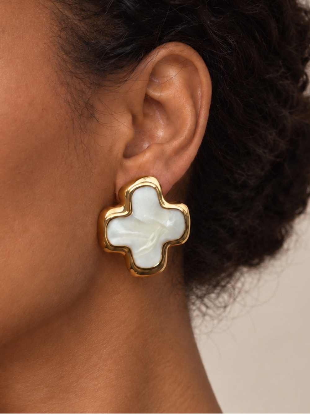 Oversized White Clover Statement Earrings